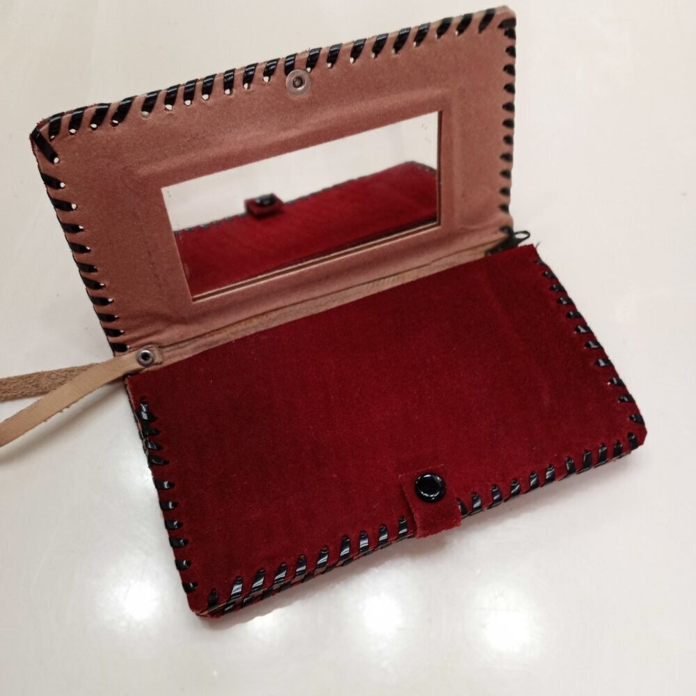Red Leather Women Wallet w/Zipper & Mirror Handmade by Central American Artisans - Picture 5 of 7